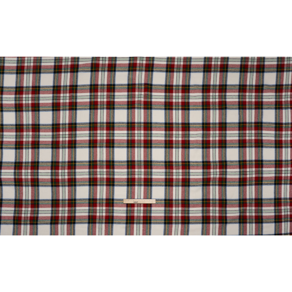 Yarn-Dyed Cotton Twill Flannel - White, Red and Green Plaid