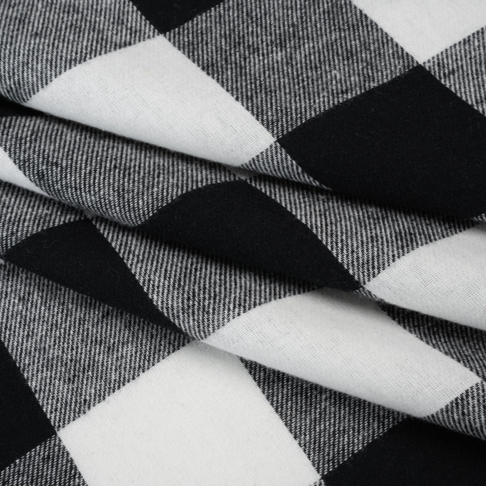 Yarn-Dyed Cotton Twill Flannel - Black and White Buffalo Check