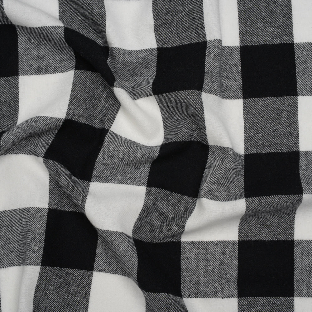 Yarn-Dyed Cotton Twill Flannel - Black and White Buffalo Check