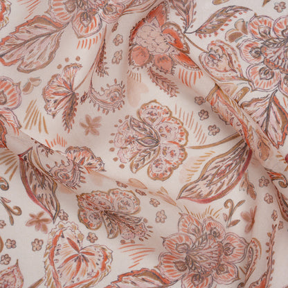 Silk Voile Print - Dusty Rose, Cream and Tan Paisleys and Flowers - Deadstock