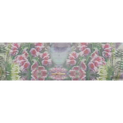 Crinkled Silk Chiffon Print - Green and Pink Ferns and Painterly Flowers Borders - Deadstock - Full