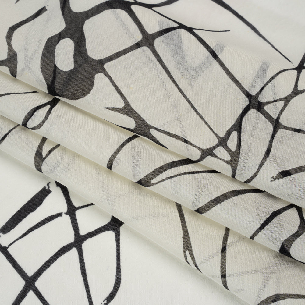 Silk Voile Print - Off White and Black Squiggles - Deadstock Folded