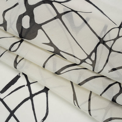 Silk Voile Print - Off White and Black Squiggles - Deadstock Folded
