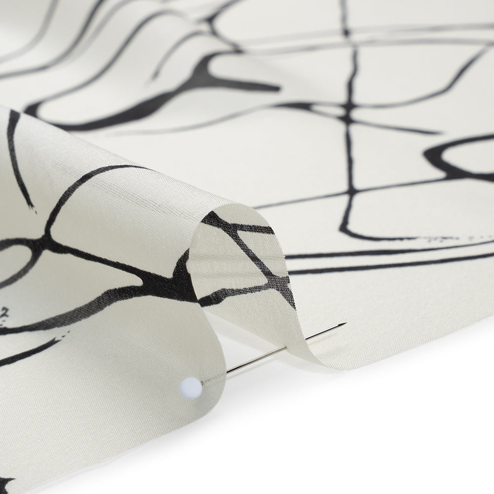 Silk Voile Print - Off White and Black Squiggles - Deadstock Detail