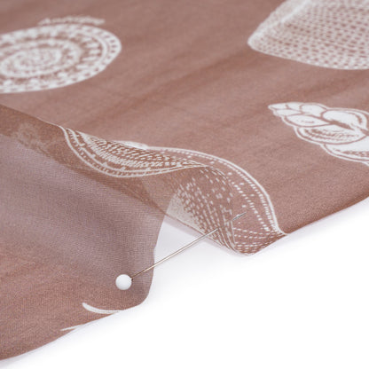 Silk Voile Print - Dusty Brown and White Coral and Shells - Deadstock
