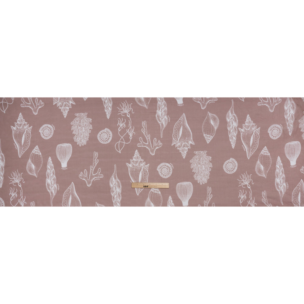 Silk Voile Print - Dusty Brown and White Coral and Shells - Deadstock - Full