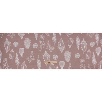 Silk Voile Print - Dusty Brown and White Coral and Shells - Deadstock
