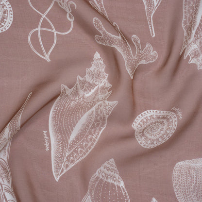 Silk Voile Print - Dusty Brown and White Coral and Shells - Deadstock