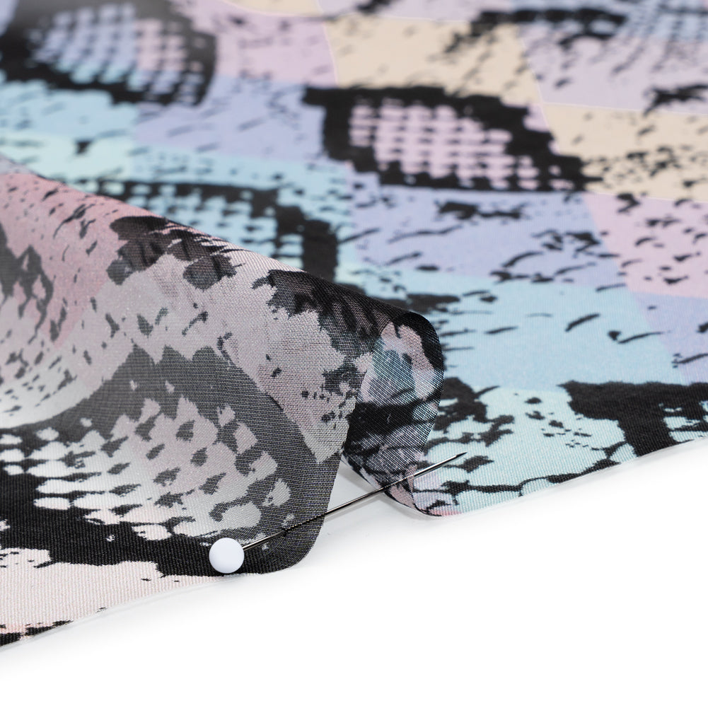Silk Voile Print - Pastel Rainbow Diamonds and Black Snakeskin - Deadstock Detail