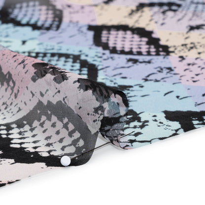 Silk Voile Print - Pastel Rainbow Diamonds and Black Snakeskin - Deadstock Detail