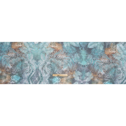 Silk Voile Print - Muted Teal, Brown and Gray Chains and Palms - Deadstock