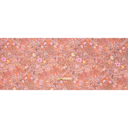 Crinkled Silk Chiffon Print - Coral Orange, Orchid Pink and Brown Abstracted Floral - Deadstock