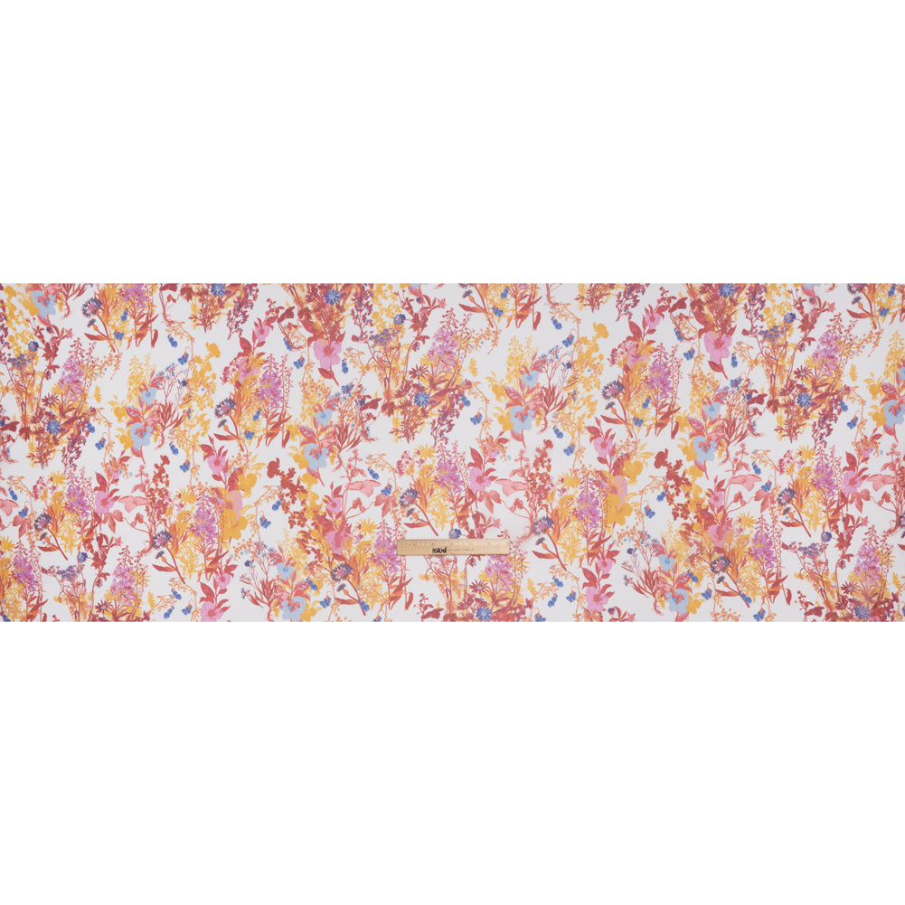 Crinkled Silk Chiffon Print - Red, Golden Yellow and Purplish Pink Wild Flowers - Deadstock - Full