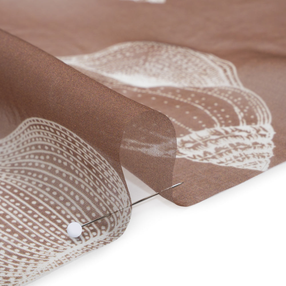 Silk Voile Print - Brown and White Sea Creatures and Shells - Deadstock Detail