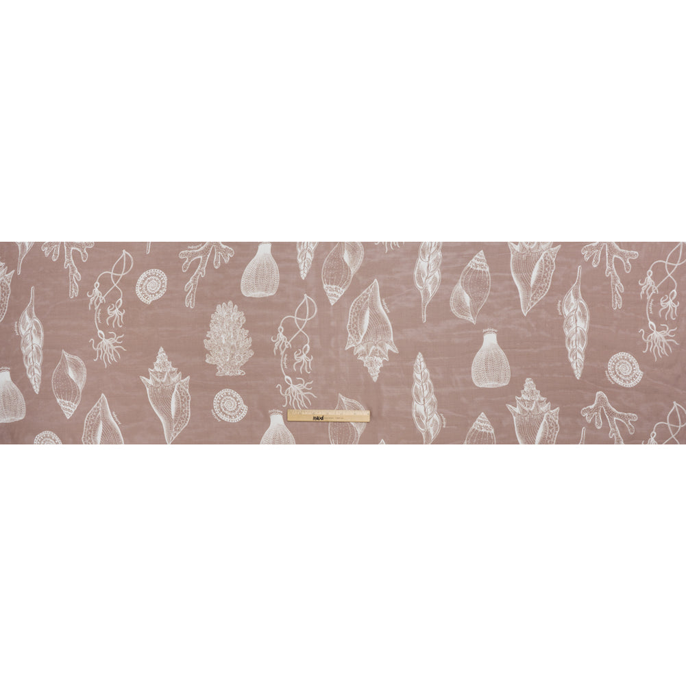 Silk Voile Print - Brown and White Sea Creatures and Shells - Deadstock - Full