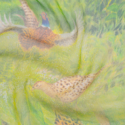 Crinkled Silk Chiffon Print - Green, Golden Brown and Yellow Jungle Creatures - Deadstock