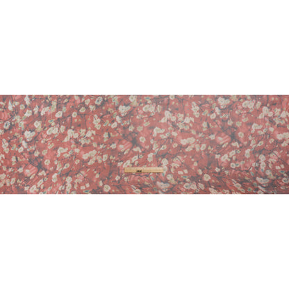 Crinkled Silk Chiffon Print - Red, White and Black Painterly Flowering Branches - Deadstock - Full