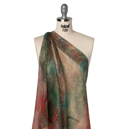 Crinkled Silk Chiffon Print - Red and Green Snakeskin - Deadstock Drape