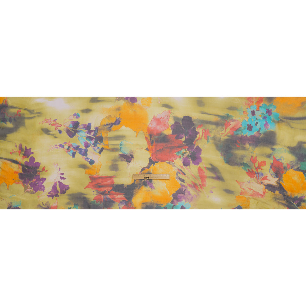 Crinkled Silk Chiffon Print - Yellow, Red and Purple Abstracted Floral - Deadstock - Full