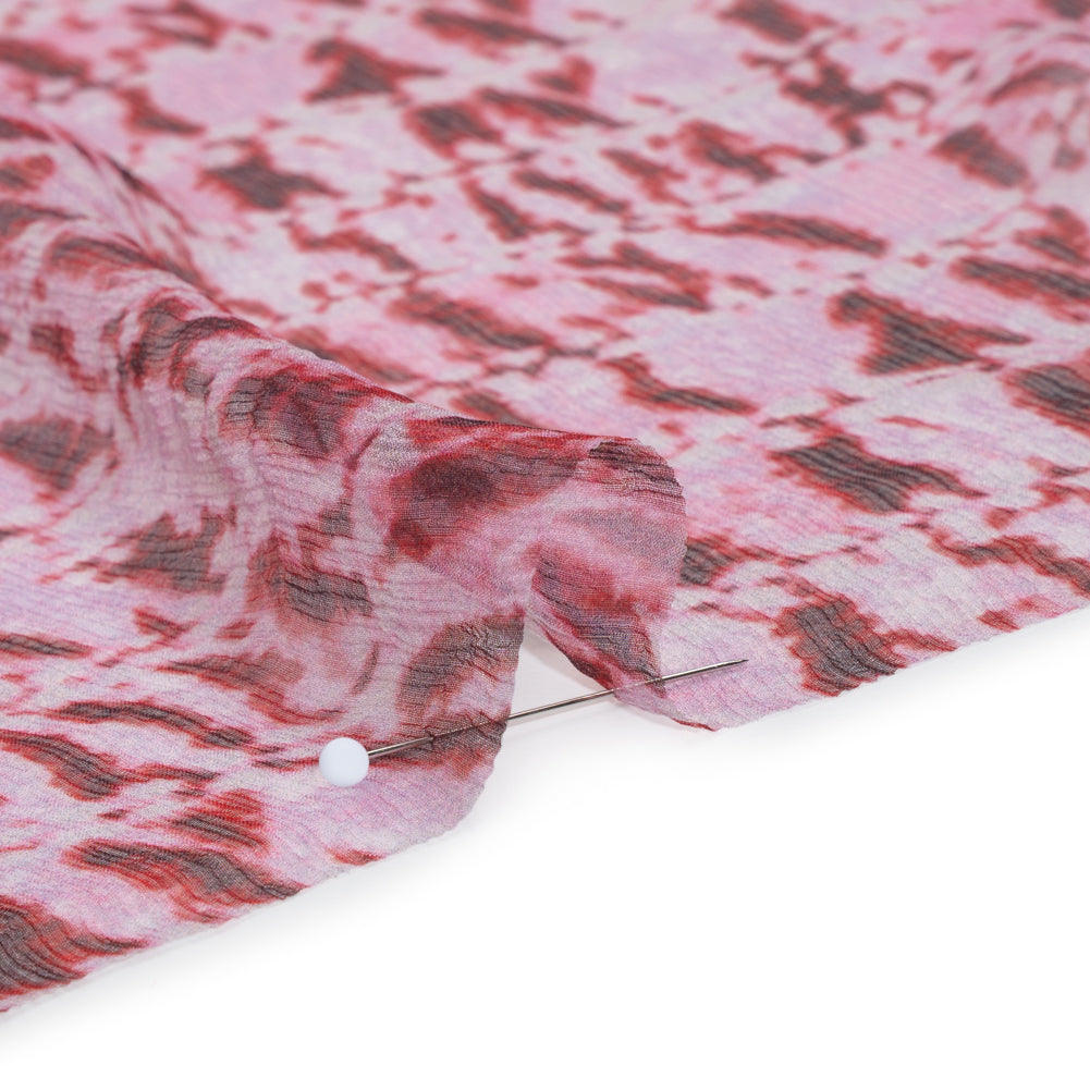 Crinkled Silk Chiffon Print - Red and Pink Tie Dye Stripes - Deadstock