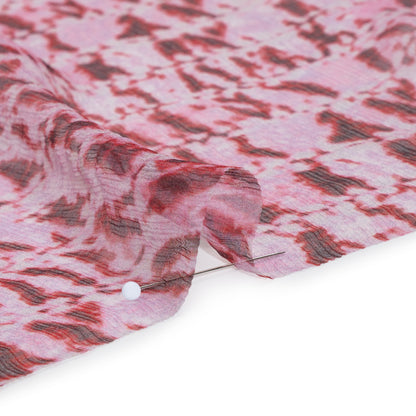 Crinkled Silk Chiffon Print - Red and Pink Tie Dye Stripes - Deadstock