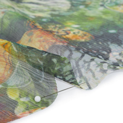 Crinkled Silk Chiffon Print - Dark Green, Yellow and Orange Butterflies and Snakeskin - Deadstock