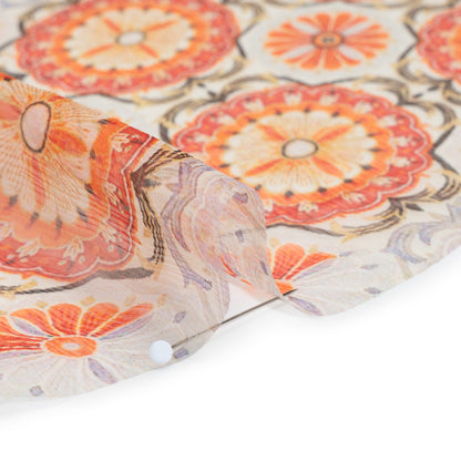Crinkled Silk Chiffon Print - Orange, Red and Pale Lilac Floral Stripes - Deadstock