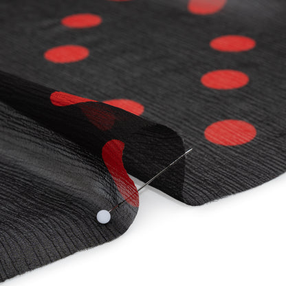Crinkled Silk Chiffon Print - Black and Red Polka Dots - Deadstock