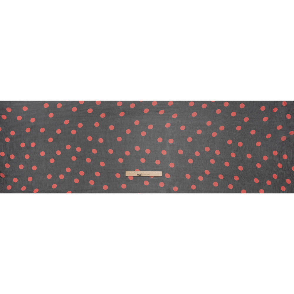 Crinkled Silk Chiffon Print - Black and Red Polka Dots - Deadstock