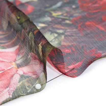 Crinkled Silk Chiffon Panel - Red, Dark Orange and White Floral - Deadstock