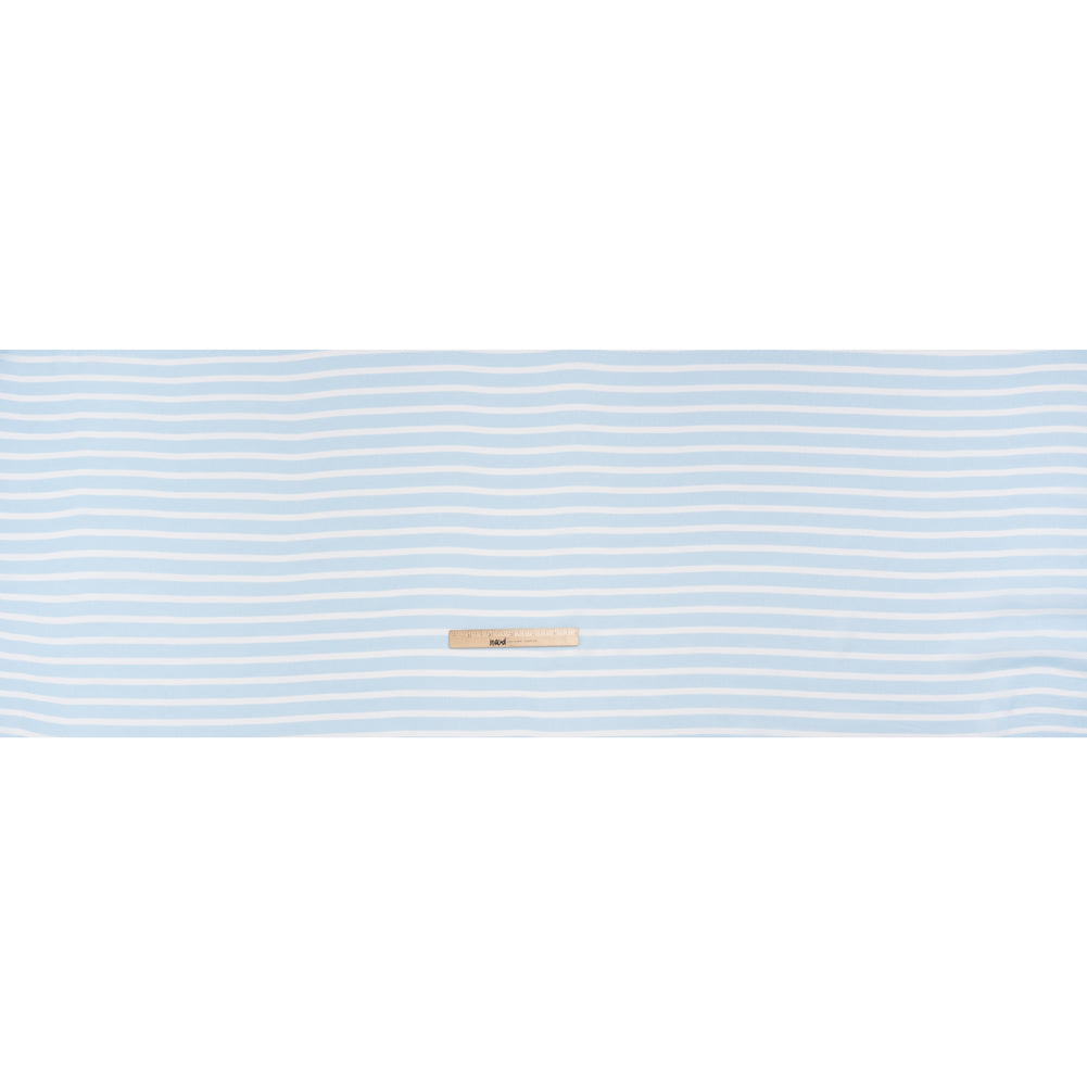 Crinkled Silk Chiffon Print - Sky Blue and White Horizontal Stripes - Deadstock - Full