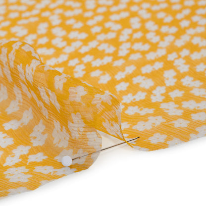 Crinkled Silk Chiffon Print - Golden Yellow and White Daisy Ditsy - Deadstock