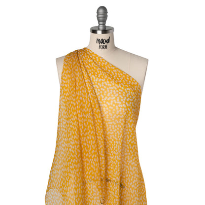 Crinkled Silk Chiffon Print - Golden Yellow and White Daisy Ditsy - Deadstock