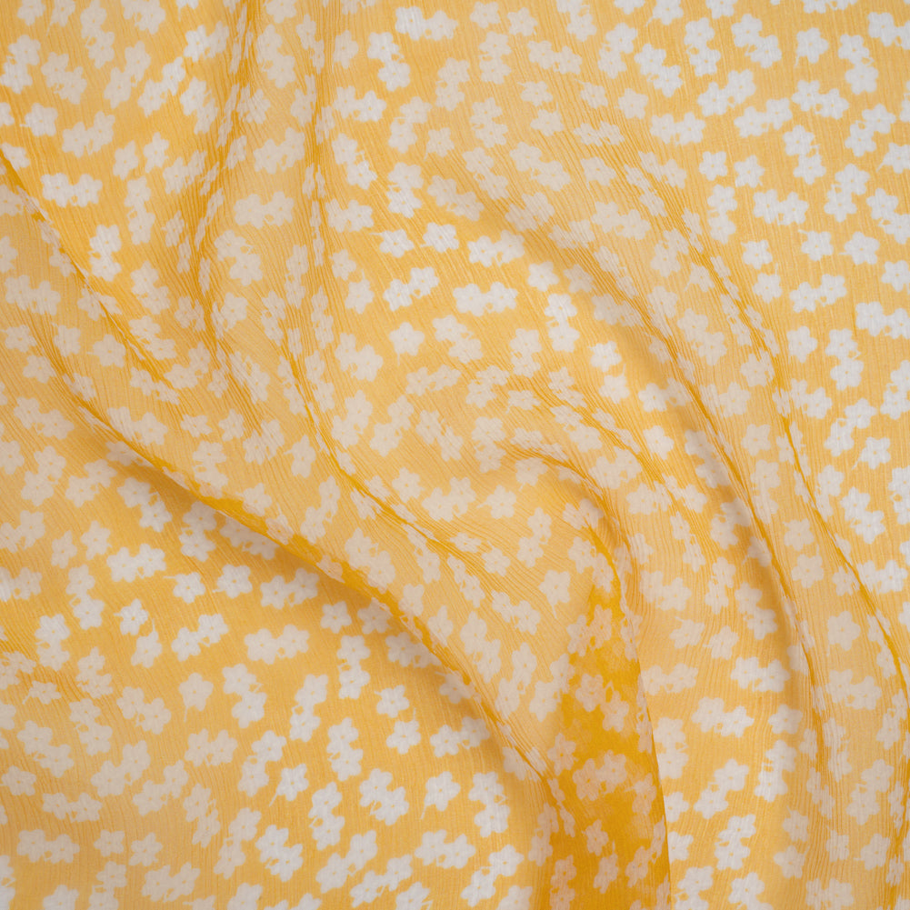 Crinkled Silk Chiffon Print - Golden Yellow and White Daisy Ditsy - Deadstock