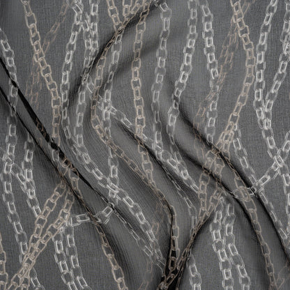 Crinkled Silk Chiffon Print - Black and Silver Chains - Deadstock