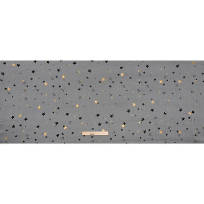 Crinkled Silk Chiffon Print - White, Black and Metallic Gold Stars - Deadstock