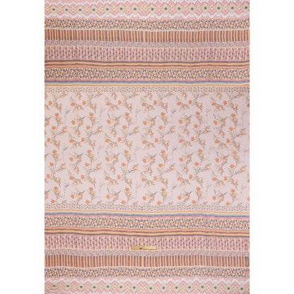 Crinkled Silk Chiffon Panel - Peachy Pink, Blue and Yellow Floral and Peacock Feathers - Deadstock