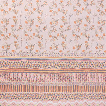 Crinkled Silk Chiffon Panel - Peachy Pink, Blue and Yellow Floral and Peacock Feathers - Deadstock