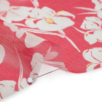 Crinkled Silk Chiffon - White, Yellow, and Dark Pink Orchids - Deadstock