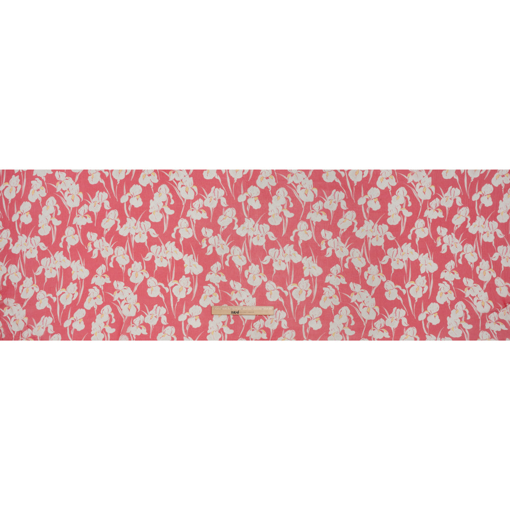 Crinkled Silk Chiffon - White, Yellow, and Dark Pink Orchids - Deadstock