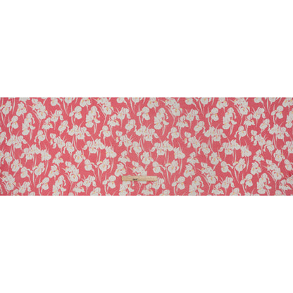 Crinkled Silk Chiffon - White, Yellow, and Dark Pink Orchids - Deadstock