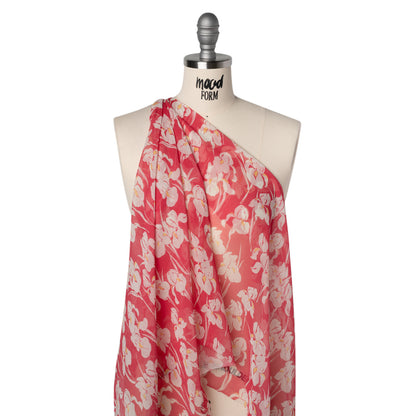 Crinkled Silk Chiffon - White, Yellow, and Dark Pink Orchids - Deadstock