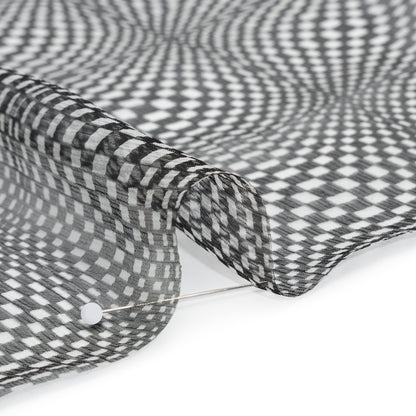 Silk Chiffon Print - Black and White Op Art Checkerboard - Deadstock