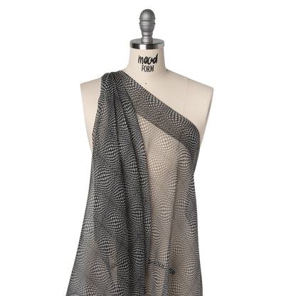 Silk Chiffon Print - Black and White Op Art Checkerboard - Deadstock