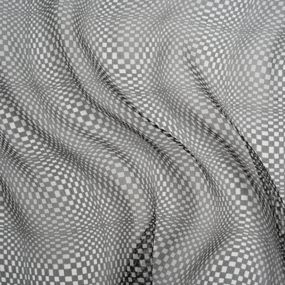 Silk Chiffon Print - Black and White Op Art Checkerboard - Deadstock