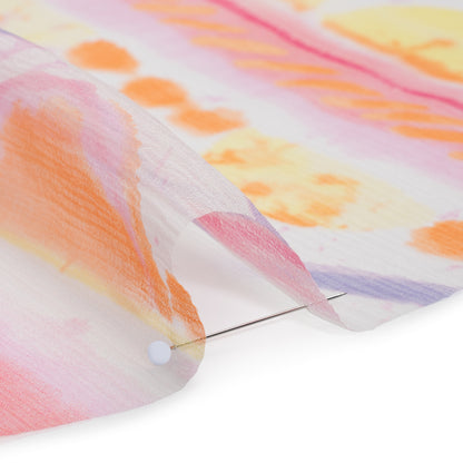 Crinkled Silk Chiffon Print - Pink, Pale Purple and Yellow Painterly Geometric Stripes - Deadstock