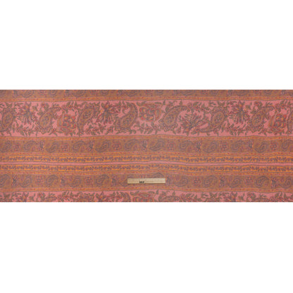 Crinkled Silk Chiffon Print - Pink, Dark Orange and Red Paisley and Floral Stripe - Deadstock