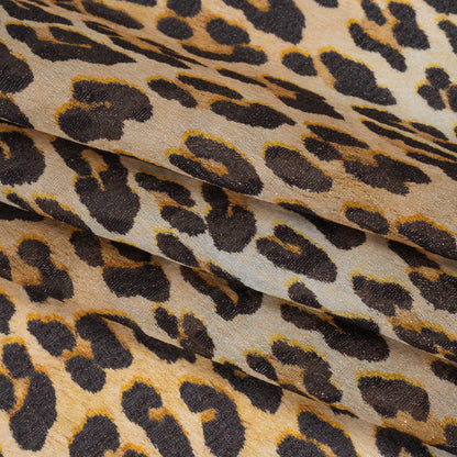 Metallic Silk Lame Print - Beige and Dark Brown Leopard Spots - Deadstock
