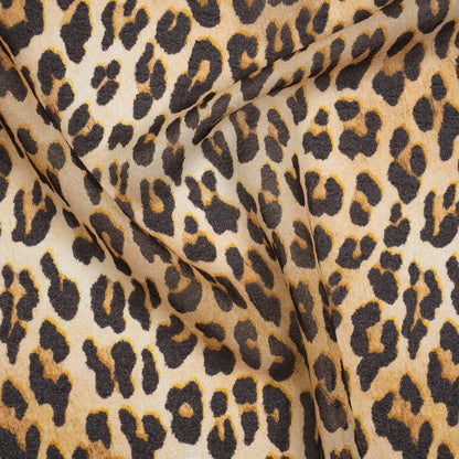 Metallic Silk Lame Print - Beige and Dark Brown Leopard Spots - Deadstock