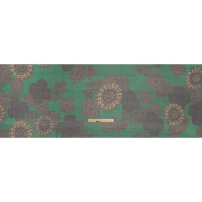 Crinkled Silk Chiffon Print - Green, Brown and Beige Medallions - Deadstock